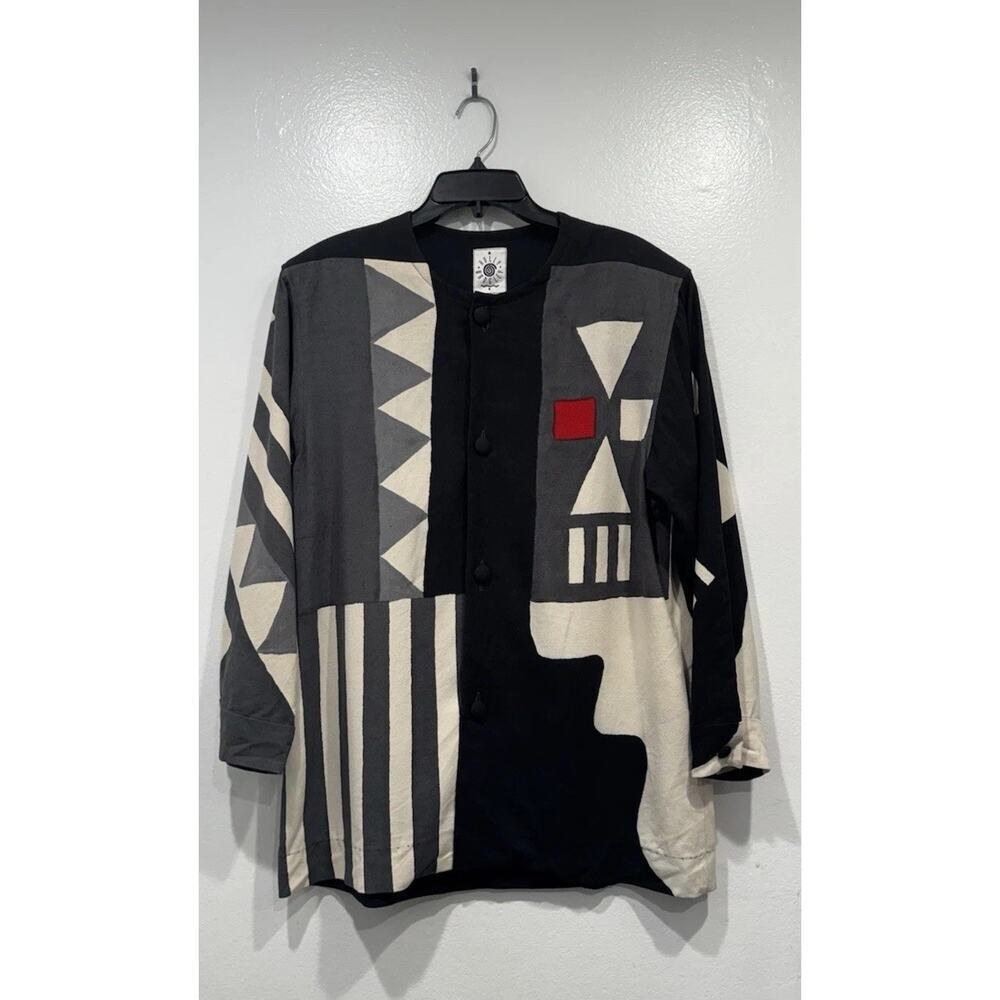 Vintage‎ Holly Badgley Abstract Button Front Blazer Wearable Art To Wear Medium